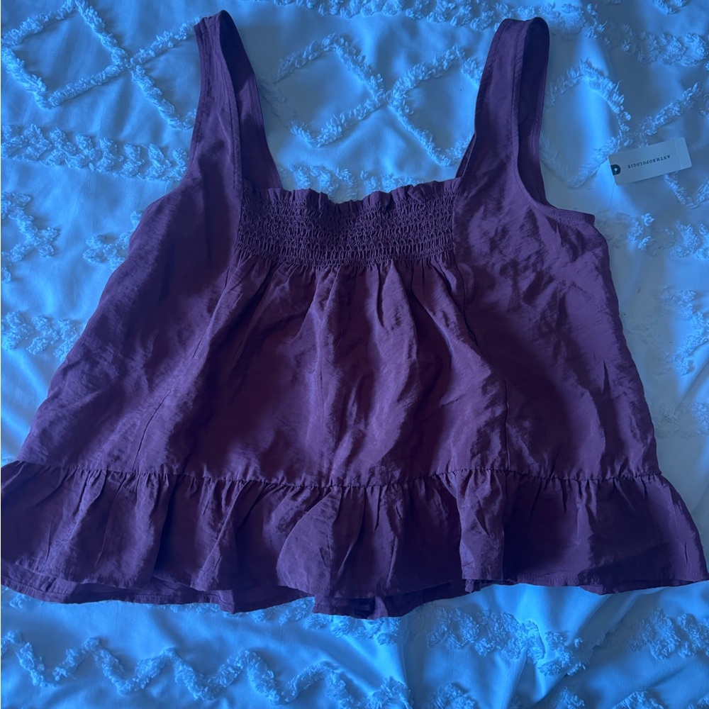 Maeve Plum Ruffle Hem Tank Top